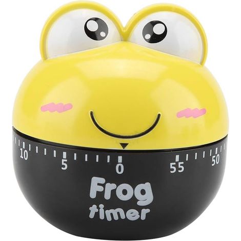 Minuteur de cuisine en plastique minuterie mécanique mignon dessin animé animal grenouille forme maison fournitures de cuisine (jaune) (1/2)