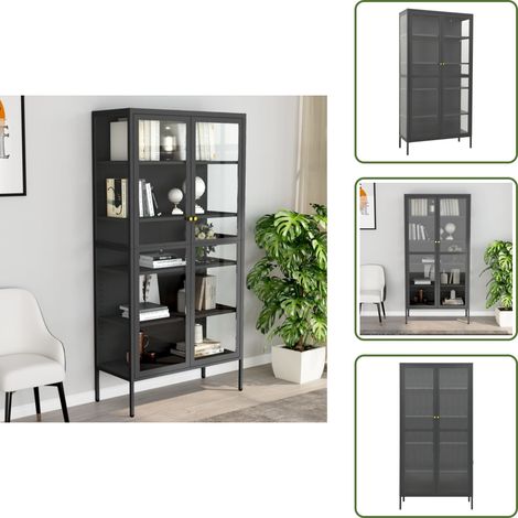 Vitrine d'exposition Anthracite 90x40x180 cm Acier/verre trempé - Armoire De Rangement - Meuble De Rangement - Vitrine D'exposition - Buffet - Vaisselier (1/5)