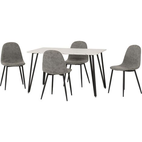 Marlow & Athens Indoor Dining Set with 4 Chairs - White Marble/Grey