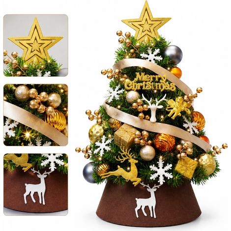 Mini Sapin de Noel Decoratif Renne Dore en PVC Hauteur 45 cm Decoration de Noel pour Table et Interieur (1/5)