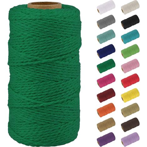 Macrame Corde 2mm x 100m, Naturel Fil Macramé Fil de Coton Ficelle Corde, DIY Cordelette pour Tressée, Tapisserie de Plante, Tenture Murale, Décoration, Emballage (Vert foncé) (1/5)
