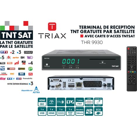 Récepteur Terminal de Réception TNT Gratuite Par Satellite HD - Triax THR 9930 - Avec Carte d’Accès TNTSAT, Port USB Pour Enregistrements