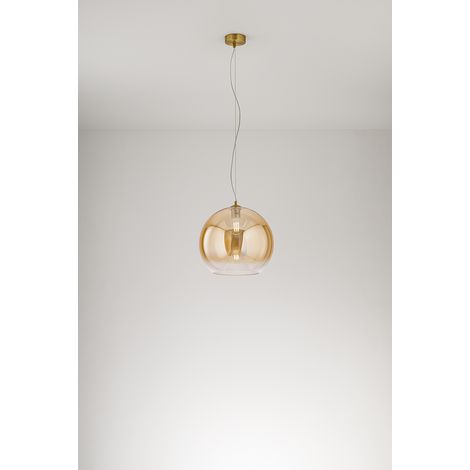 Suspension en verre soufflé ambre dégradé avec structure en métal et aluminium laiton bruni, douille E27, diamètre 35 cm - Perenz luminaire