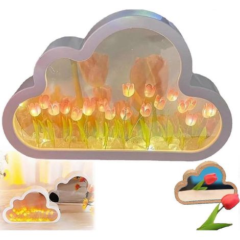 Lampe tulipe miroir nuage, lampe tulipe DIY, veilleuse tulipe miroir nuage, table de chevet (1/5)