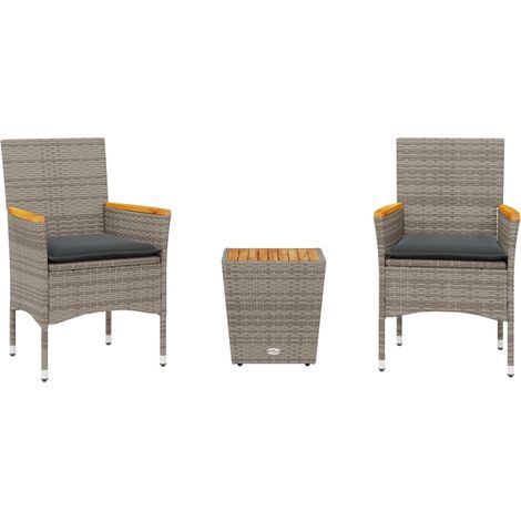 Maison Exclusive - Set da Bistrò 3 pz con Cuscini Grigio Polyrattan e Vetro (1/5)