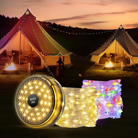 APEX Guirlande lumineuse de camping rétractable de 10 m avec 8 modes d'éclairage, multicolore et lumière chaude (1/5)