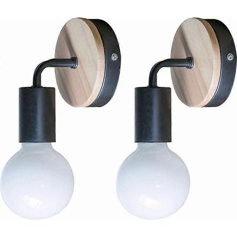 Lot de 2 appliques murales Simplicity E27 noires à LED en fer et bois pour chambre d'enfant, chambre à coucher, bar, hôtel (ampoules non incluses) (1/5)