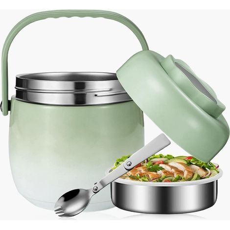 Boîte Alimentaire Isotherme 1200ML, Récipient Isotherme Pour Aliments, Thermos Alimentaire Chaud En Acier Inoxydable, Récipient De Maintien Au Chaud Acier Inoxydable Pour Ecole, Camping,Dégradé vert (1/5)