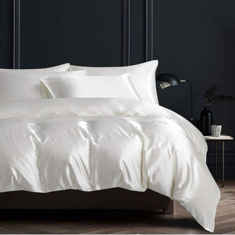 Bettwäsche-Set 3-teilig Mikrofaser-Satin 200x220cm Weiß mit Reißverschluss