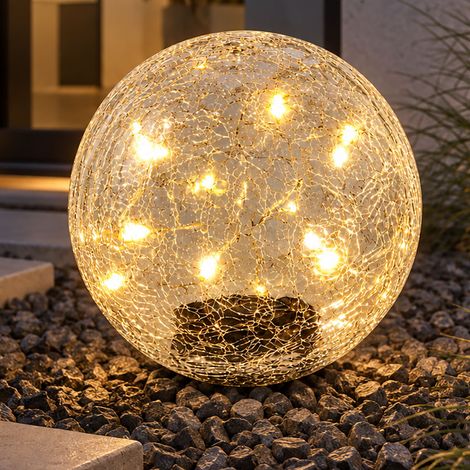 Lampada solare a LED con picchetto da terra, lampada da giardino, vetro crackled trasparente, IP44, diametro 20 cm (1/5)