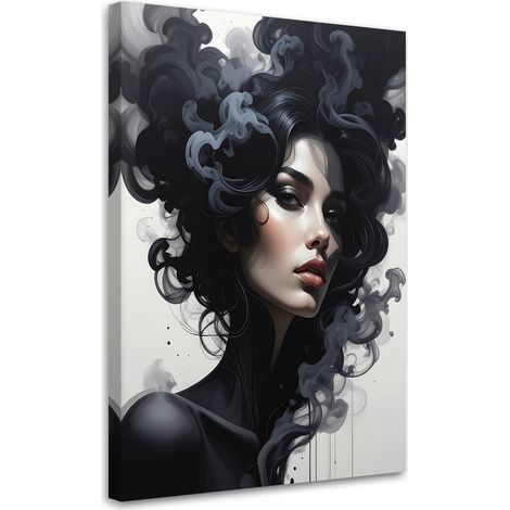 Tableaux, Visage féminin fumée noire abstraite,20x30 (1/4)