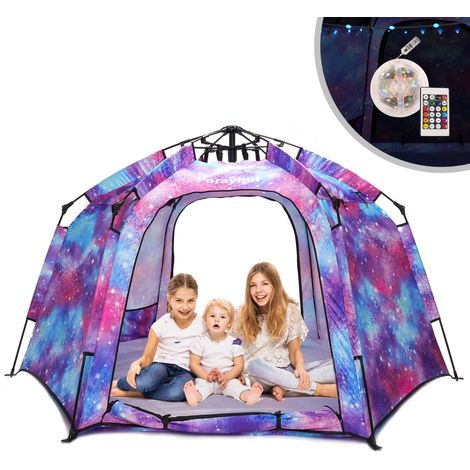 XL Indoor Kids Tent Playhouse - Portable Large Pop Up Teepee Sleepover Dome Gazebo Den for Boys Girls Children with Lights Windows (1/5)