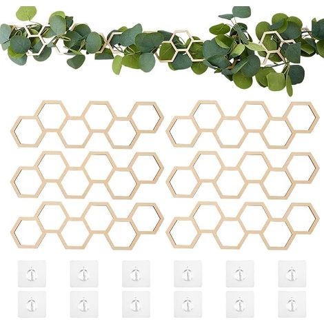 6 Trellis en bois de nid d'abeille pour plantes 268 x 82 x 4 mm Support de la plante de suspension Trellis muraux géométriques hexagonaux avec 12 crochets auto-adhésifs pour plantes d'escalade (1/3)