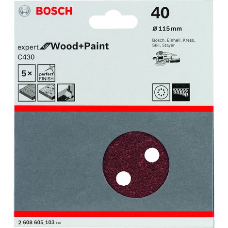 Hojas de lijado para excéntrica Expert wood: 115mm 8P. G40x5 BOSCH 2608605103