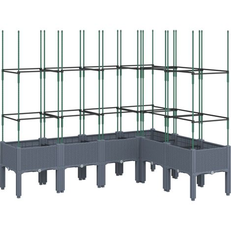 Jardinière bac lit surélevé plantes fleurs terrasse jardin avec treillis 160 x 120 x 142,5 cm PP gris