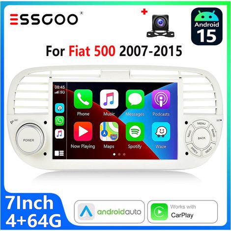Autoradio Android 15 pour Fiat 500 (2007–2015) Écran Tactile 7 Pouces CarPlay sans Fil et Android Auto Blanc - 4+64G CAM (1/5)
