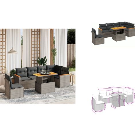 7-tlg. Garten-Sofagarnitur mit Kissen Grau Poly Rattan - Gartenmöbel Set - PE-Rattan Möbel - Outdoor Lounge - Terrassenmöbel - Sofasatz (1/3)
