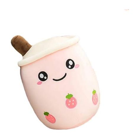 Coussin en peluche Bubble Tea mignon, motif thé au lait aux fruits, cadeau pour enfants (yeux ouverts roses, 24 cm) (1/3)