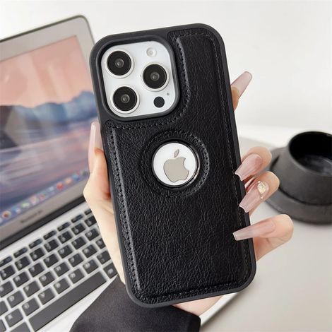 Étui de téléphone professionnel en cuir PU pour iPhone (iPhone 14, noir), fabriqué en cuir de vachette, résistant aux chocs (1/4)