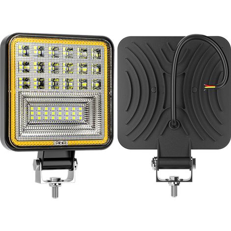 Phare de Travail LED Carré 4 Pouces 126W 3300LM, Bicolore Blanc/Jaune avec Anneau Lumineux, Faisceau Convergent+Inondation+DRL IP65 Étanche DC9-30V Aluminium, pour 4x4, Camion, Moto, Bateau, Engin de (1/5)