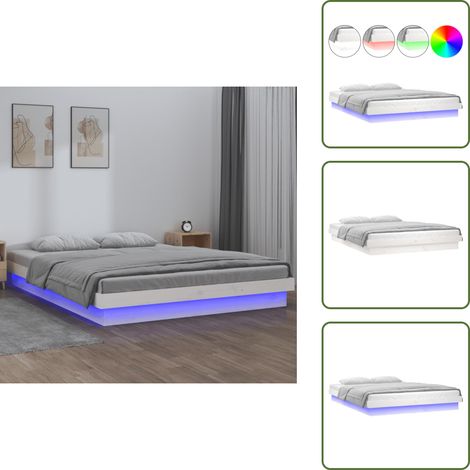Massivholzbett mit LEDs Weiß 180x200 cm - Holzbett - Massivholzbette - Kiefernbett - Doppelbett - Bettrahmen (1/5)