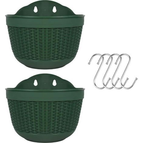 Lot de 2 pots de fleurs suspendus d'extérieur en plastique pour balcon, clôture, pots de fleurs muraux avec drainage et 4 crochets