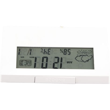 Horloge Numérique LCD avec Thermomètre Hygromètre - Affichage Clair Design Minimaliste pour Chambre Bureau École - Modèle 2158L Blanc Lumineux (1/5)