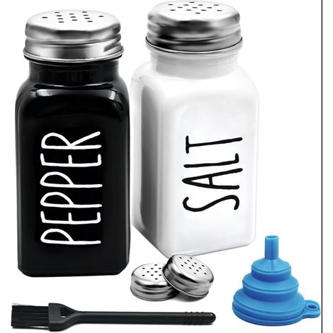 Salieres et Poivrieres Pots a Epices Noir Blanc avec Couvercles en Acier Inoxydable Brosse de Nettoyage Entonnoir Saliere en Verre Deco Cuisine Ferme pour Maison Restaurants Mariage (1/5)