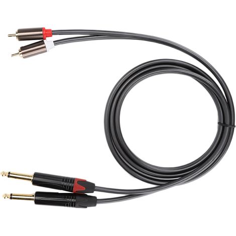 Câble audio double RCA vers double mono 6,35 mm avec boîtier en alliage d'aluminium et fiche plaquée or de 1,5 m