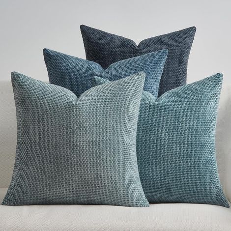 Federa per cuscino 45 x 45 cm, set di 4 federe decorative in ciniglia quadrata colorata con effetto sfumato blu, per camera da letto, soggiorno e arredamento per la casa. (1/5)