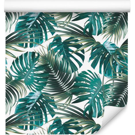 Papel pintado con hojas de palmera y monstera para salón y dormitorio, 50x1000 cm. (1/5)