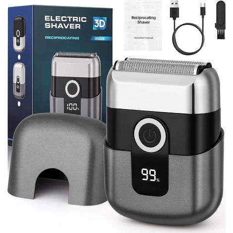 Mini Rasoir Électrique à Grille pour Homme, Rasoir de Voyage Portable avec 4 Lames Flexibles, Étanche IPX6, Autonomie de 200 Minutes, Écran LED, Rechargeable par USB-C, Idéale pour les Voyages (1/5)