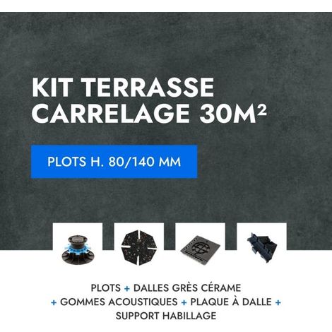 Kit Terrasse carrelage 30m² - Aspect Béton Glocal Absolute 60x60 cm - Mirage - 80/140 mm (1/5)
