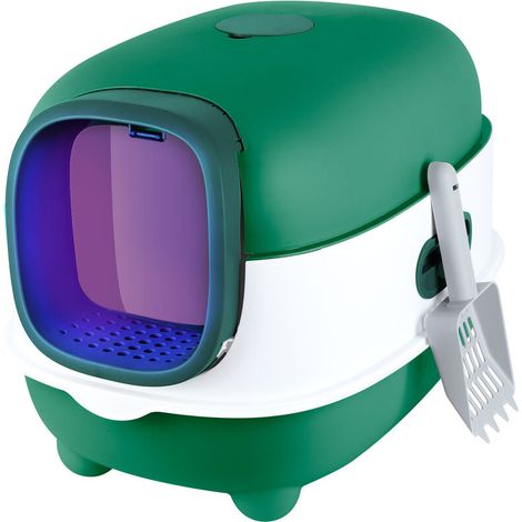 Bac à Litière Fermé pour Chat Anti Odeur,®,Stérilisation et Désodorisation aux Ultraviolets,Maison de Toilette Chat avec Pelle,avec Couvercle,40 x 39 x 56 cm,vert (1/5)