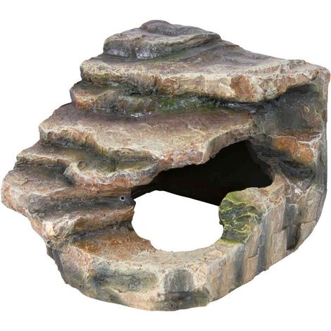 Trixie – Rocher d'angle avec grotte et plateforme 16 x 12 x 15 cm – Résine polyester – Décoration terrarium forêt tropicale – Facile à nettoyer
