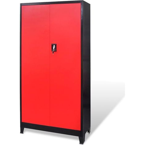 Armario con caja de herramientas caja de almacenamiento carro de taller 3 estantes regulables acero 180 cm rojo y negro 020003797