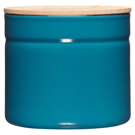 Riess Vorratsdose mit Eschenholzdeckel Ø13cm 1,26L Blue Emaille