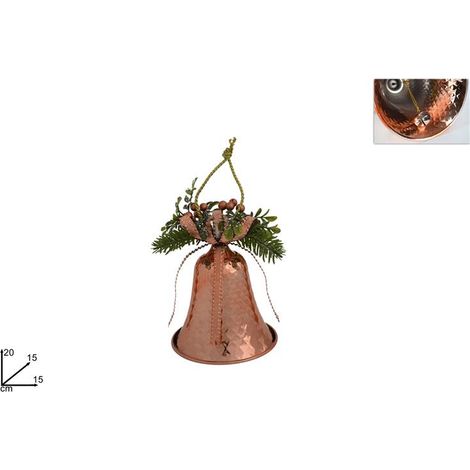 Decorazione Natale Campana con Campanellini e Bacche Rame 15 cm