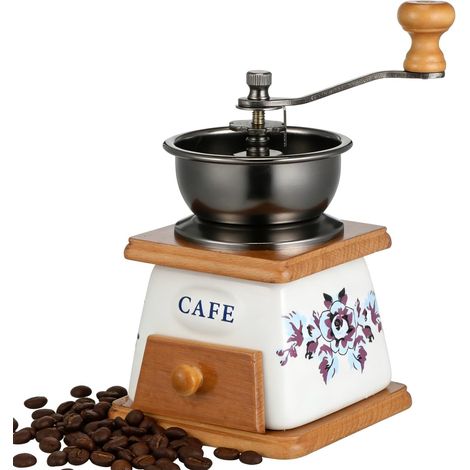 Hand Koffiemolen - Retro Gietijzer En Hout - Verstelbaar Keramisch Maalwerk - Voor Espresso Filterkoffie French Press - Thuis Kantoor Reizen (1/5)