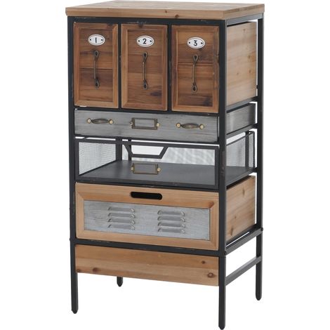 [NON UTILIZZATO] Comodino da farmacia HHG-585, mobile alto con cassetti e portaetichette, stile industriale vintage/shabby, legno e metallo, 85x46x35 cm (1/5)