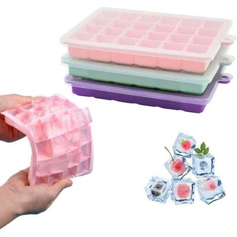 PA Stampo per cubetti di ghiaccio, confezione da 3 stampi in silicone per cubetti di ghiaccio, facile da staccare, senza BPA, per alcol/caffè/bevande (rosa, azzurro, viola) (1/4)