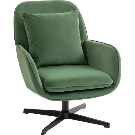 Fauteuil pivotant avec coussin lombaire et revêtement en tissu effet velours, vert (1/5)