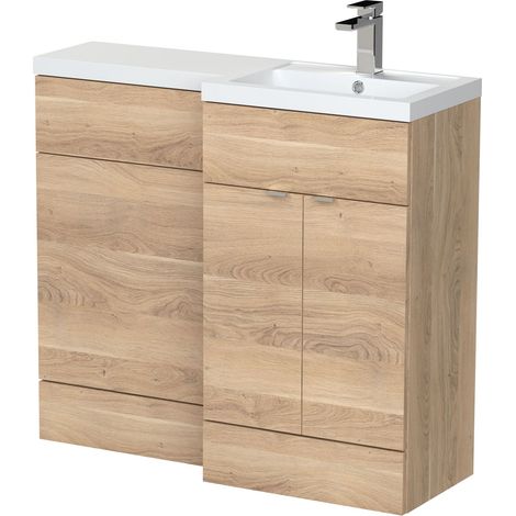Alrewas Contemporary 2 Door Right-Hand Floor Standing Combination Unit with Basin, Bleached Oak, 1000mm