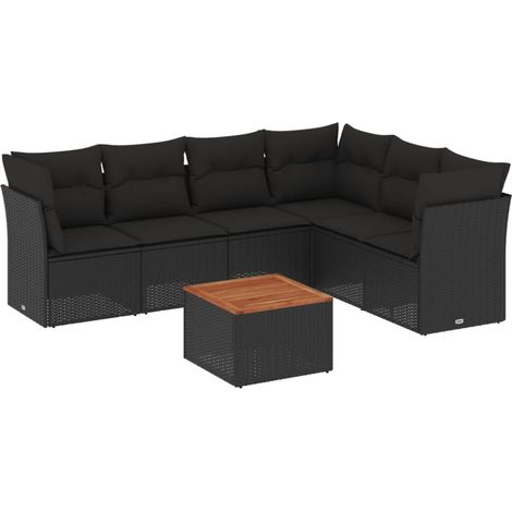 Gartenmöbelset 7-teilig mit Kissen Schwarz Geflochtene Kunstfaser