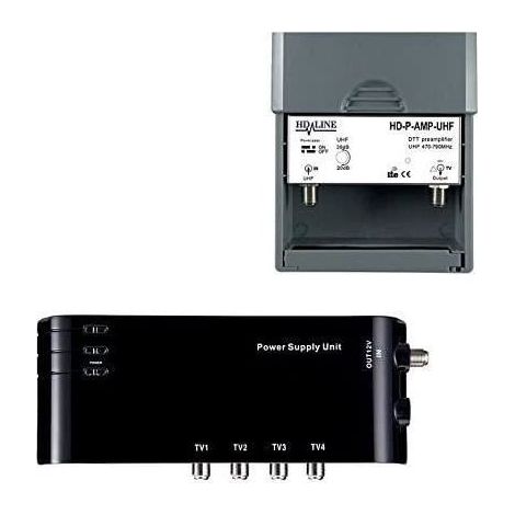 ANTENNE Kit pr&eacuteamplificateur HD-LINE 4-1 TV amplificateur + Alimentation 4 Sorties TV pour antenne terrestre TNT42 (1/2)