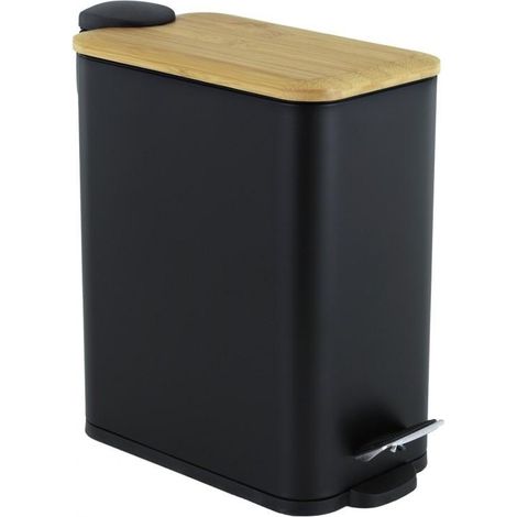 Poubelle à pédale - poubelle de salle de bain - 5 litres - bambou noir (1/5)
