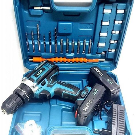 TrAdE Shop Traesio - Trapano Avvitatore Doppia Batteria A Litio 36 V Max + Valigetta 26 Accessori Lld -
