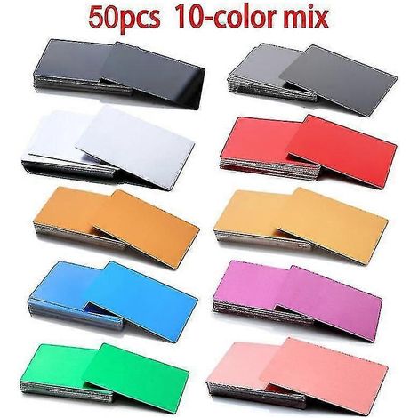 50 cartes de visite en métal (alliage d'aluminium) vierges pour gravure laser, personnalisables, 10 couleurs au choix.-86mm x 54mm x 0.2mm-Mixed colors (1/3)