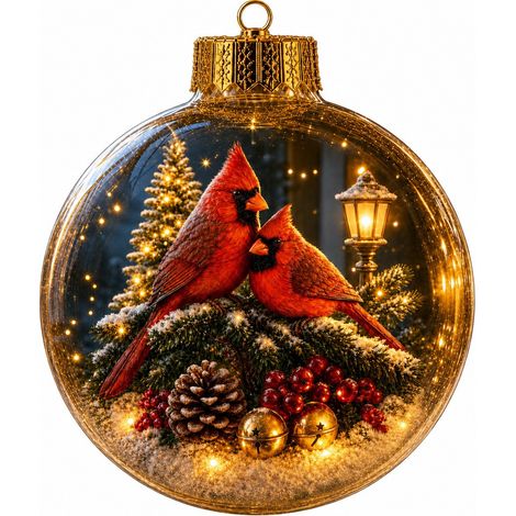 Boule à neige lumineuse 3D en acrylique transparent, décoration de Noël avec scène intérieure illuminée, à suspendre au sapin pour les fêtes de fin d'année (1/5)