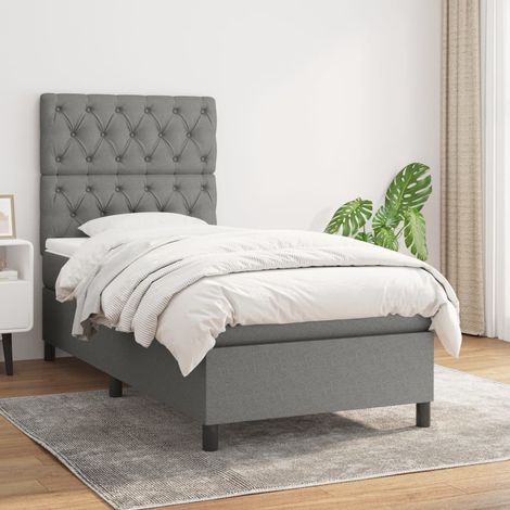 Lit Adulte - Lit à sommier tapissier avec matelas - Meuble de Chambre à Coucher - Gris foncé 80x200 cm Tissu XEJZT448873 (1/5)
